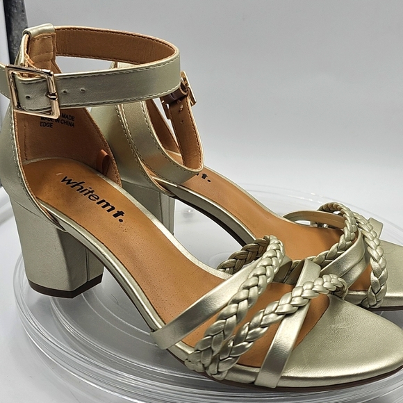 White Mountain Shoes - G White Mountain Gold Strappy Heeled Sandal Edge sz 5.5 hot nightlife block heel